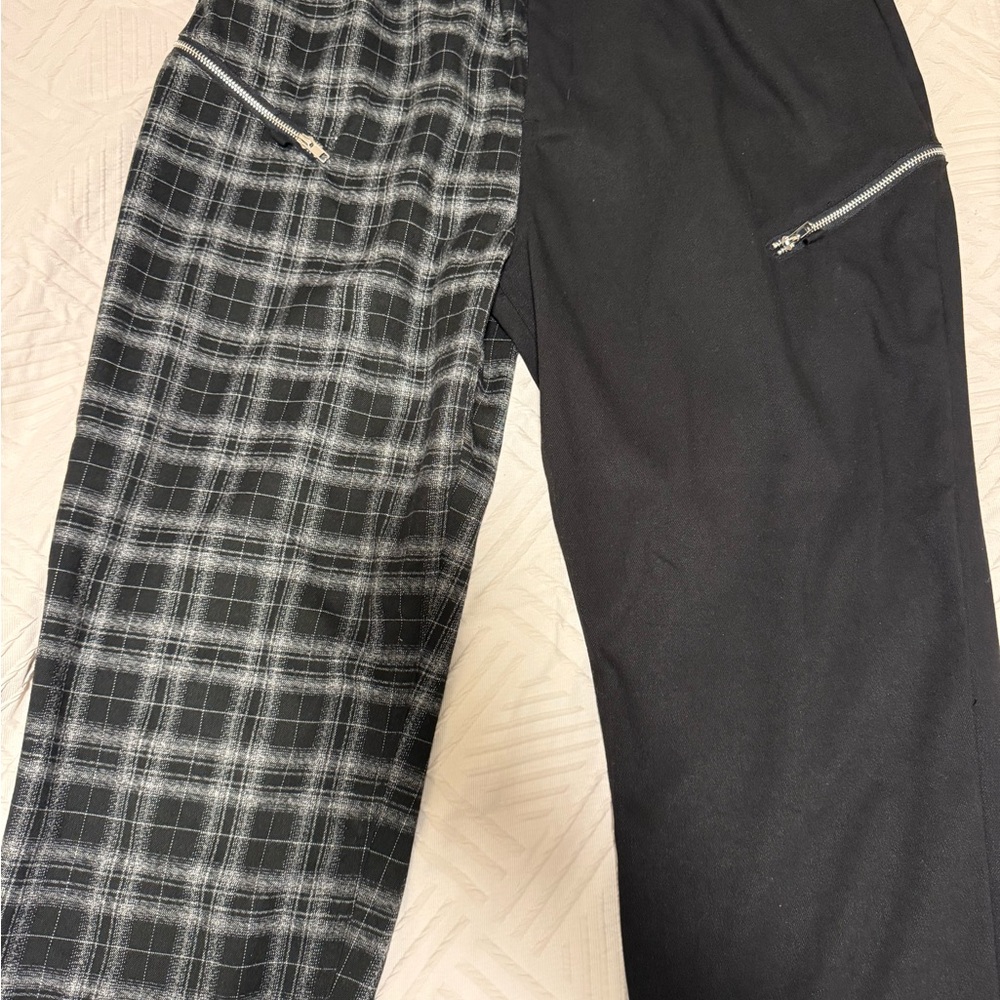 Disturbia Black and Plaid Pants with Zipper Details